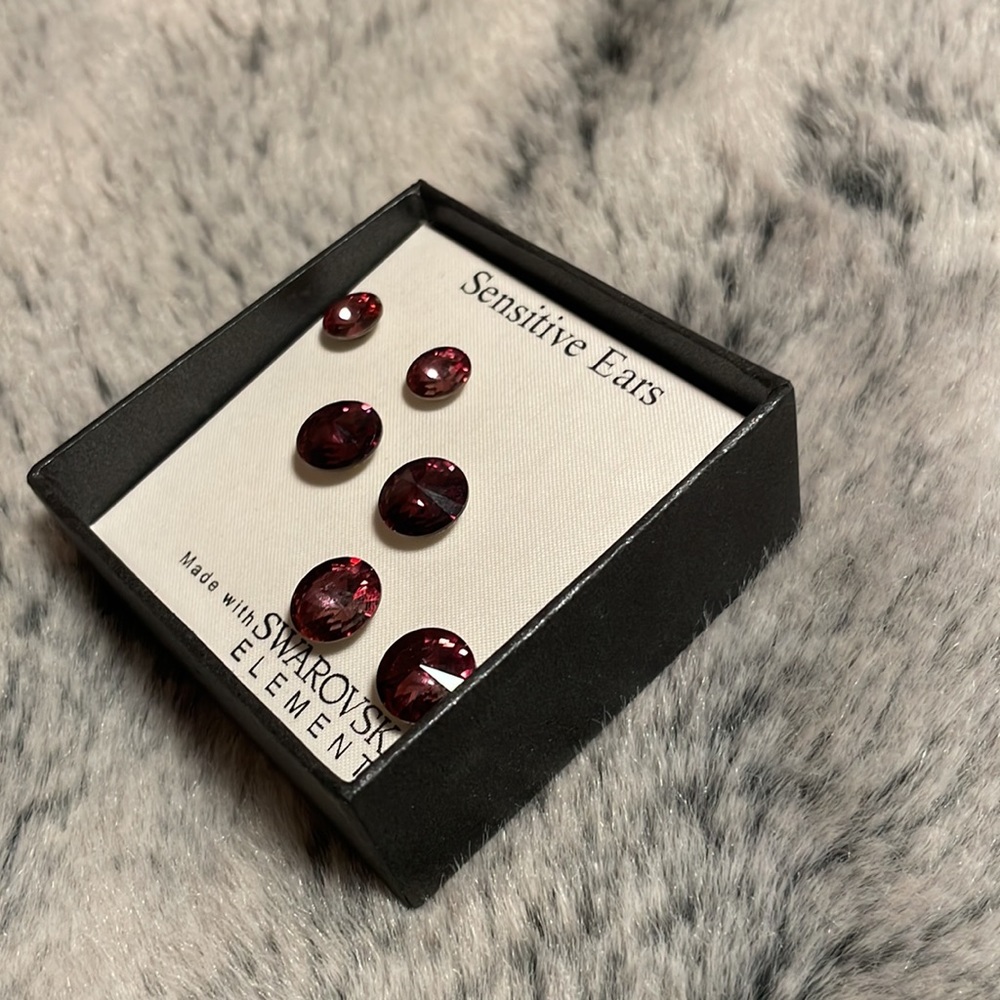 Swarovski Ruby Red Earrings Set Of 3 - image 3